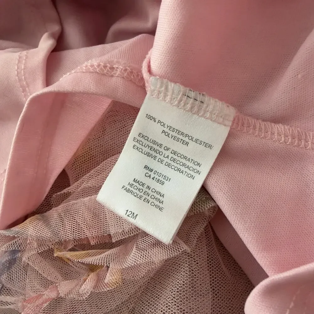 Disney Junior Minnie Mouse Pink Butterfly Tulle Dress 12M Toddler Ruffle